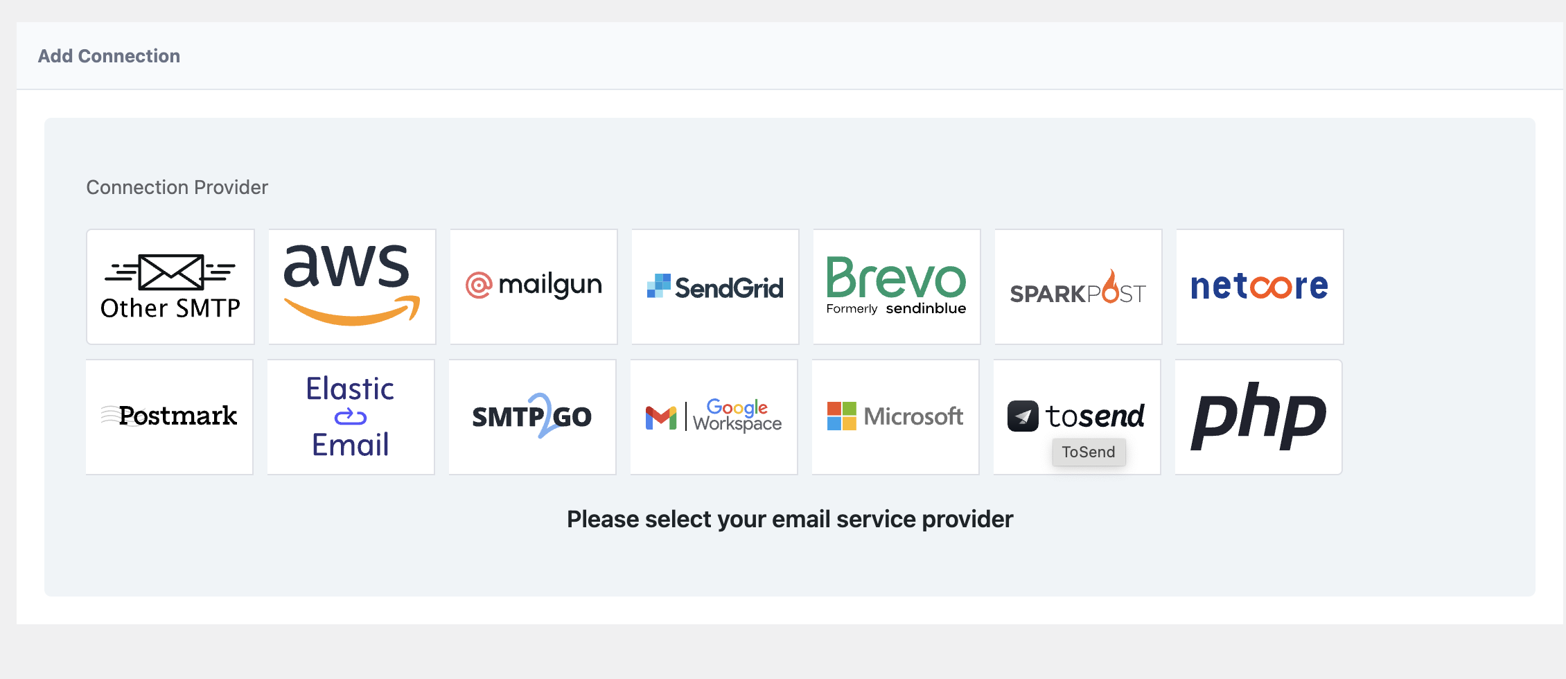 Select ToSend Provider